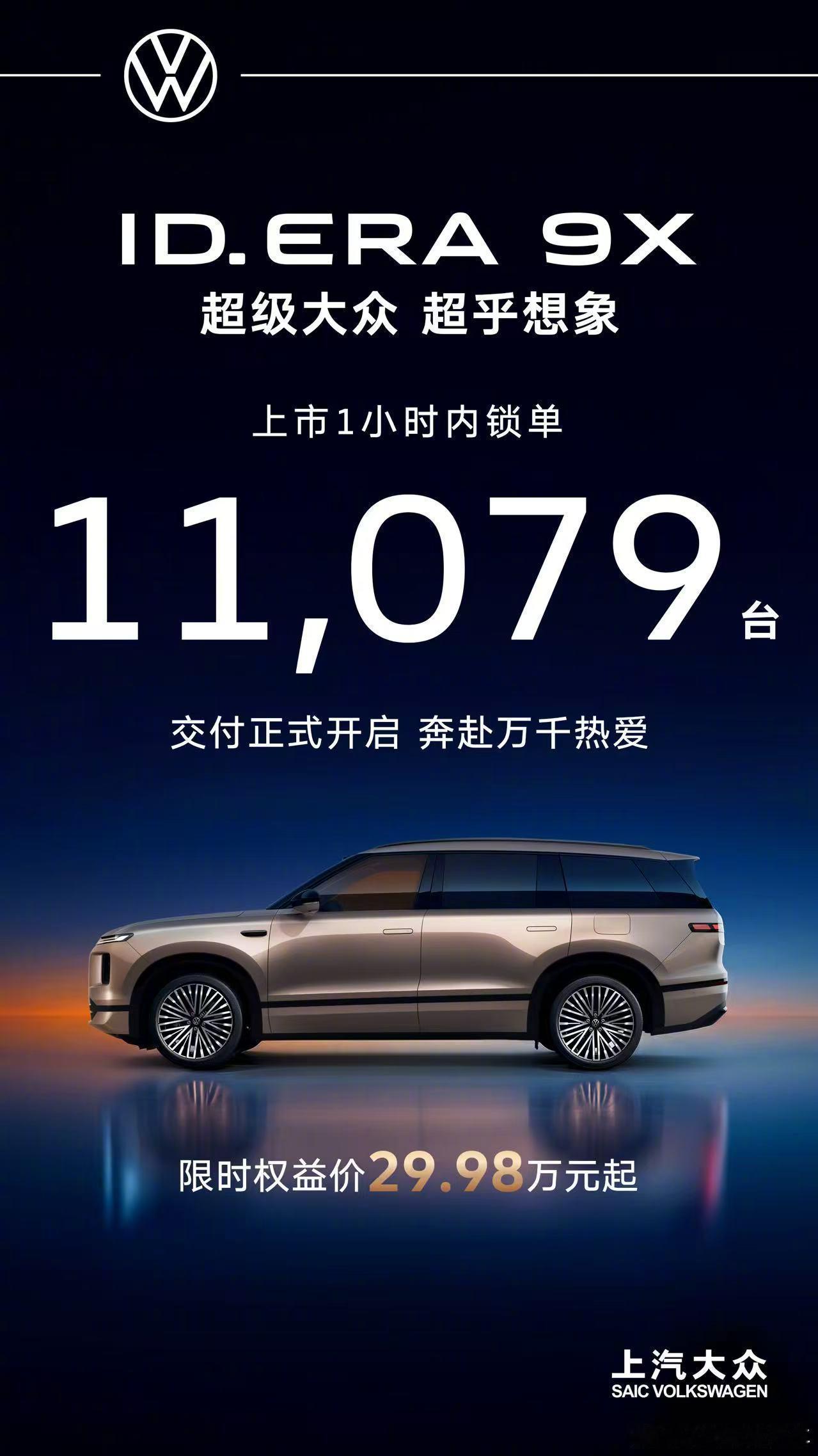 大众9X上市1小时内锁单破万属实没想到，以前晒小时锁单冲订单热度，一直都是新势力