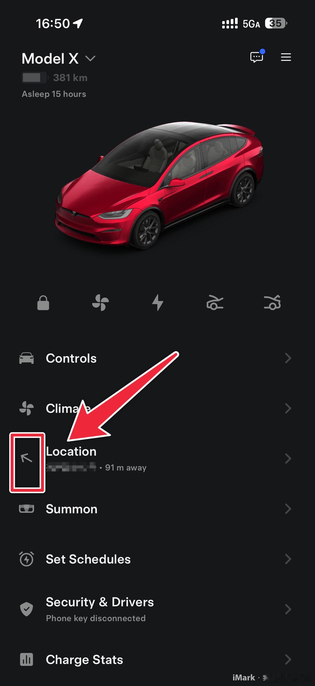 特斯拉最新版app更新的这个位置功能真不错可以手机指向变动他就变动还能显示位