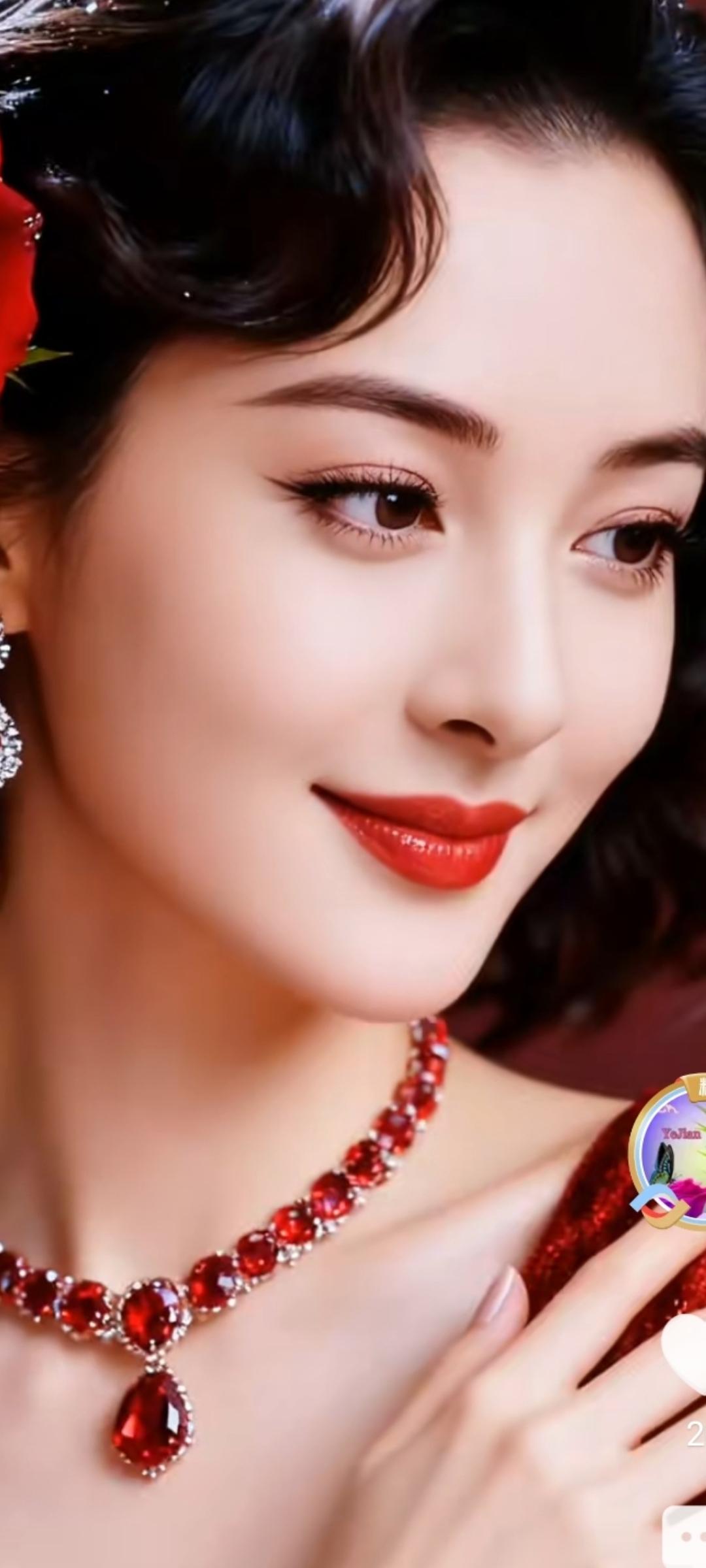 红宝石项链与优雅妆容，尽显高贵气质！💎✨