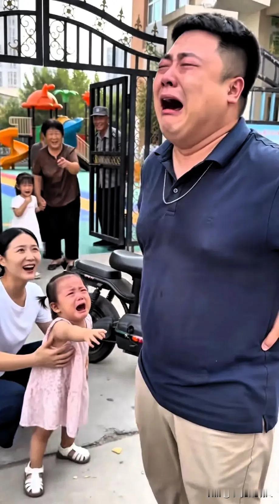 开学第一天，爸爸送女儿去幼儿园。女儿回过头来，朝着爸爸哭喊:“爸爸，第一个来接我