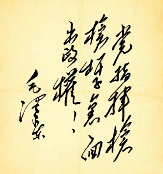 伟人毛主席的这幅书法以其独特风格被称作“毛体”，有着鲜明的个性与艺术魅力。其笔力