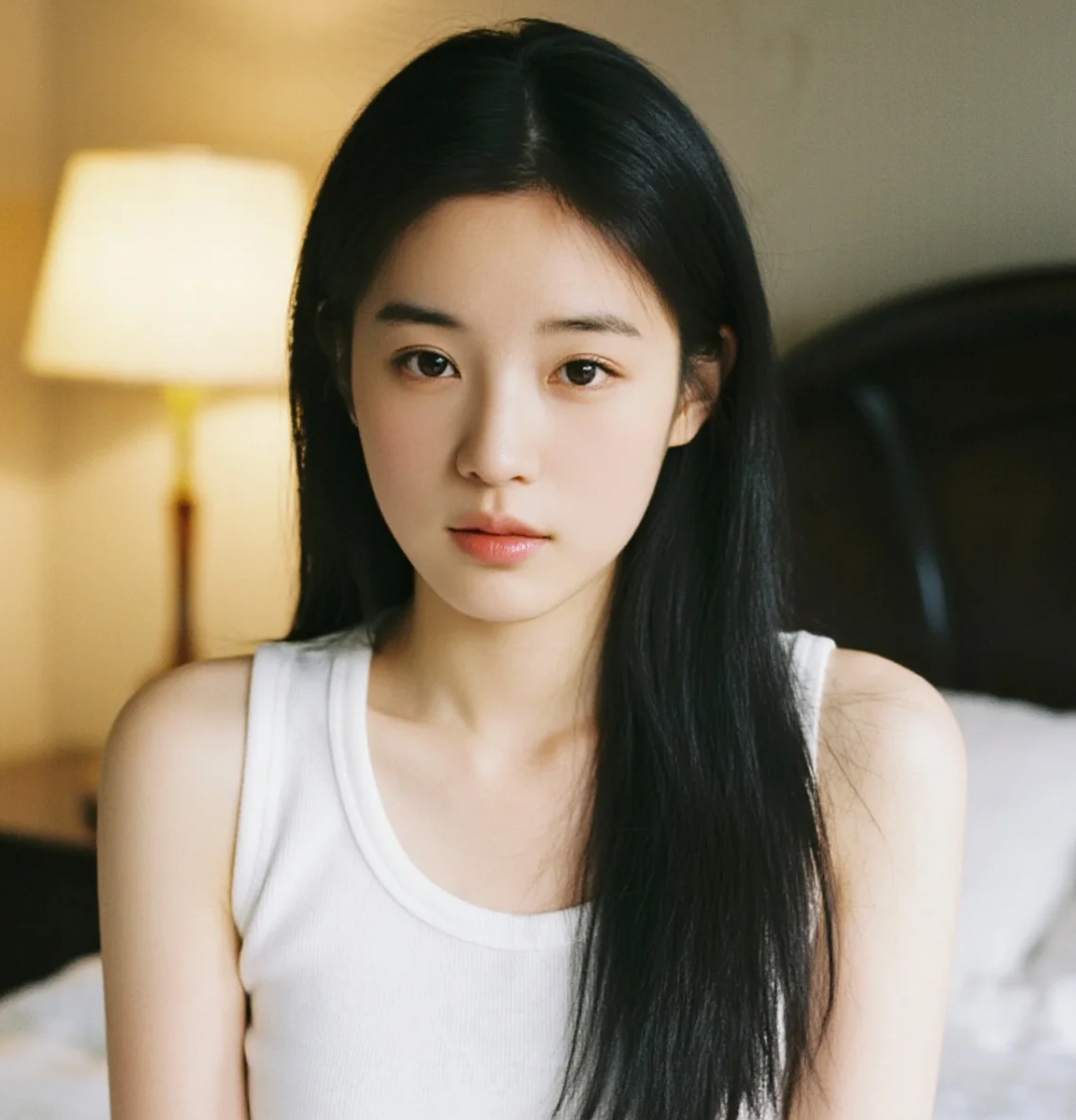 暖黄灯光下，长发及腰的她慵懒地享受着静谧时光
