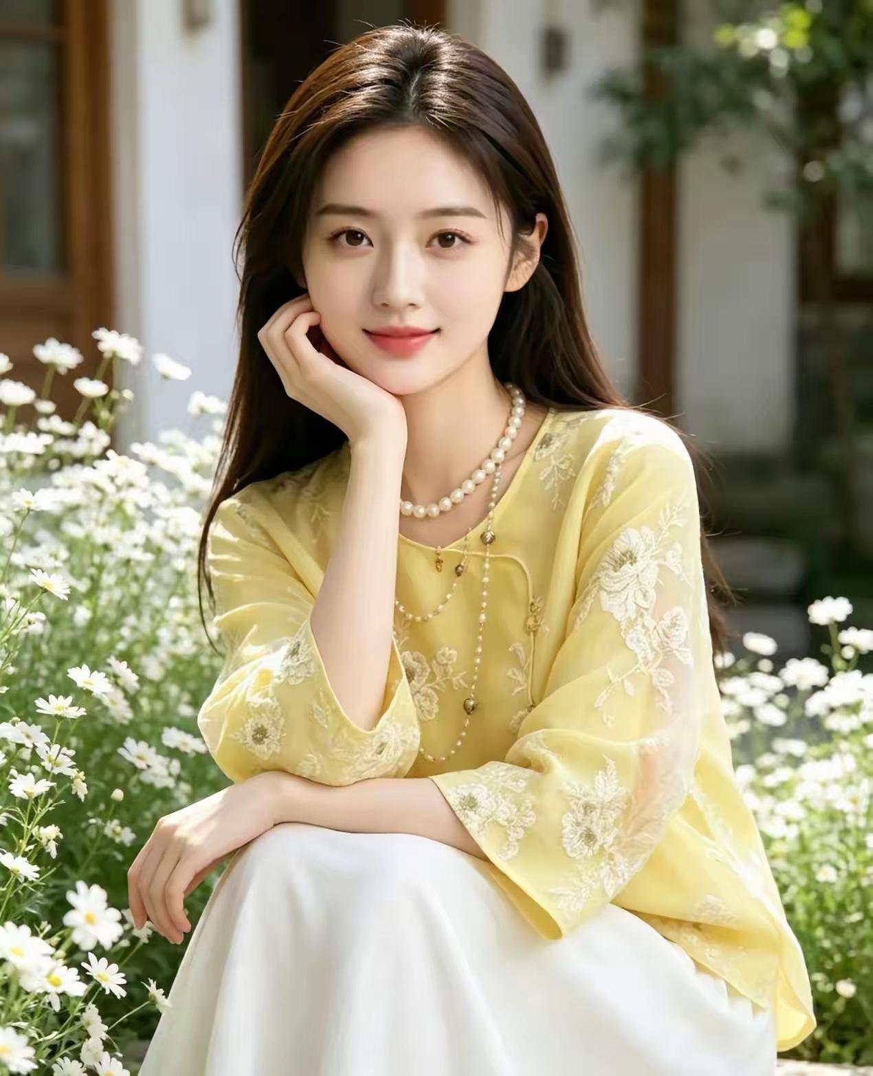 温柔时光，花海中的少女