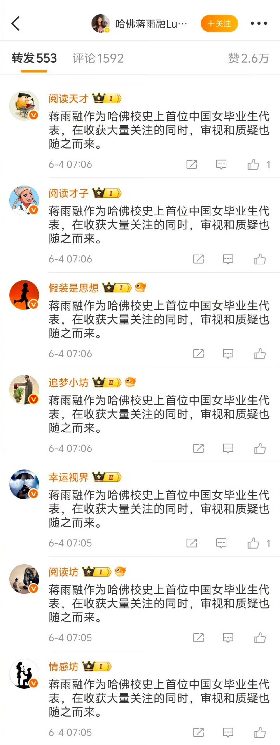 没忍住，笑出声，你找这些人用统一文案转发有意思没嘛？[捂脸哭][捂脸哭][捂脸哭]​