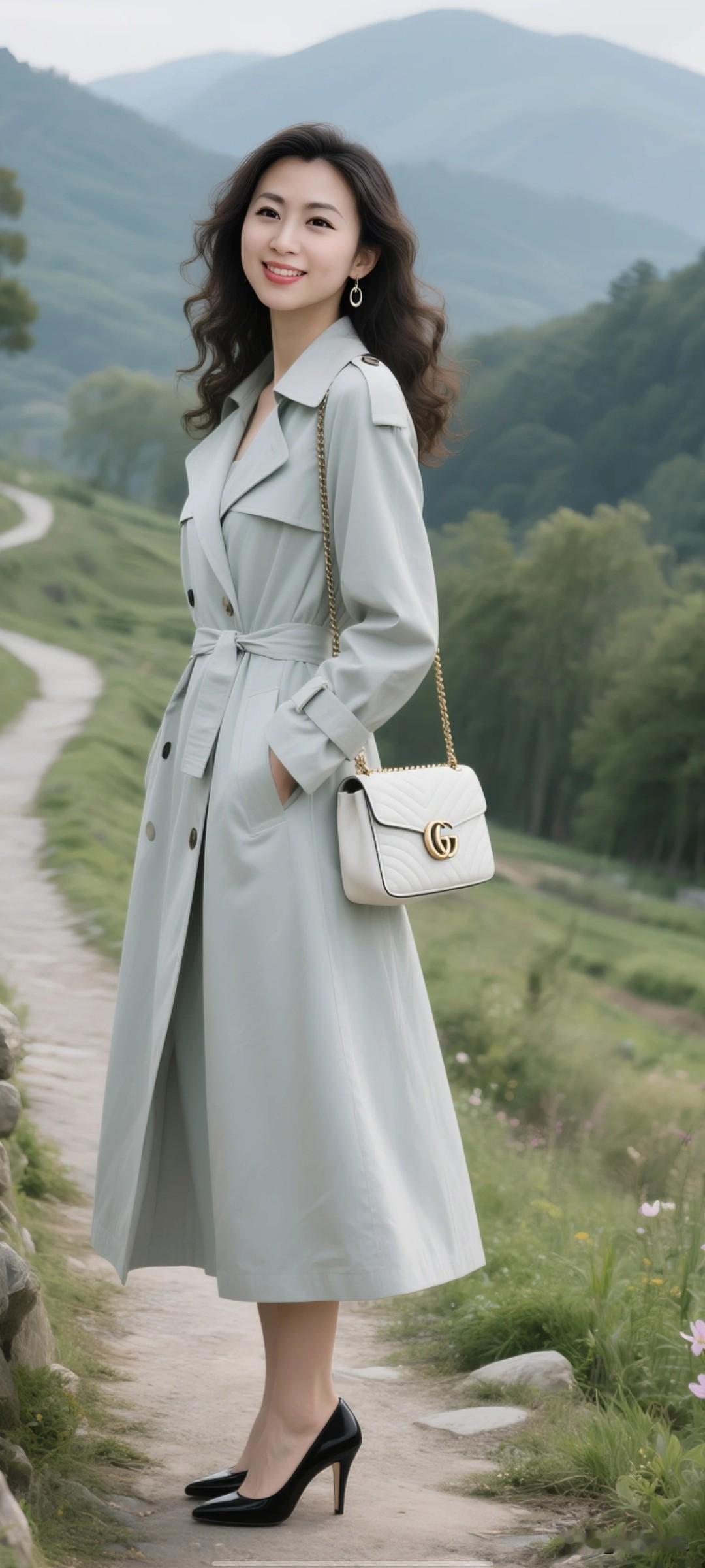 想穿着显身材，搭配和拍照姿势都有门道。穿搭上，焦糖棕针织衫配百褶短裙，自带慵懒时