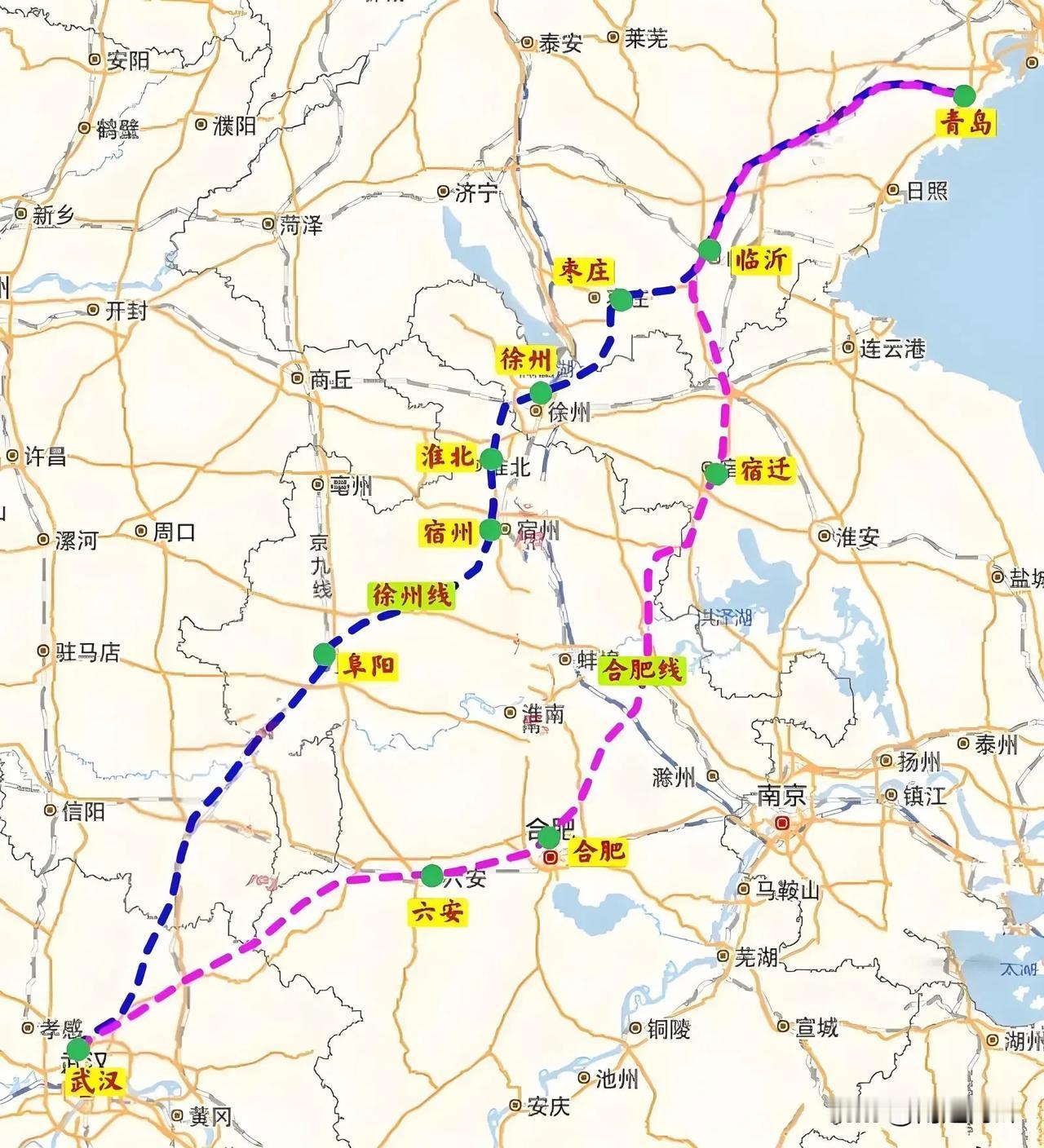 武汉，青岛高铁路线理想图！武汉站高铁武汉到合肥高铁