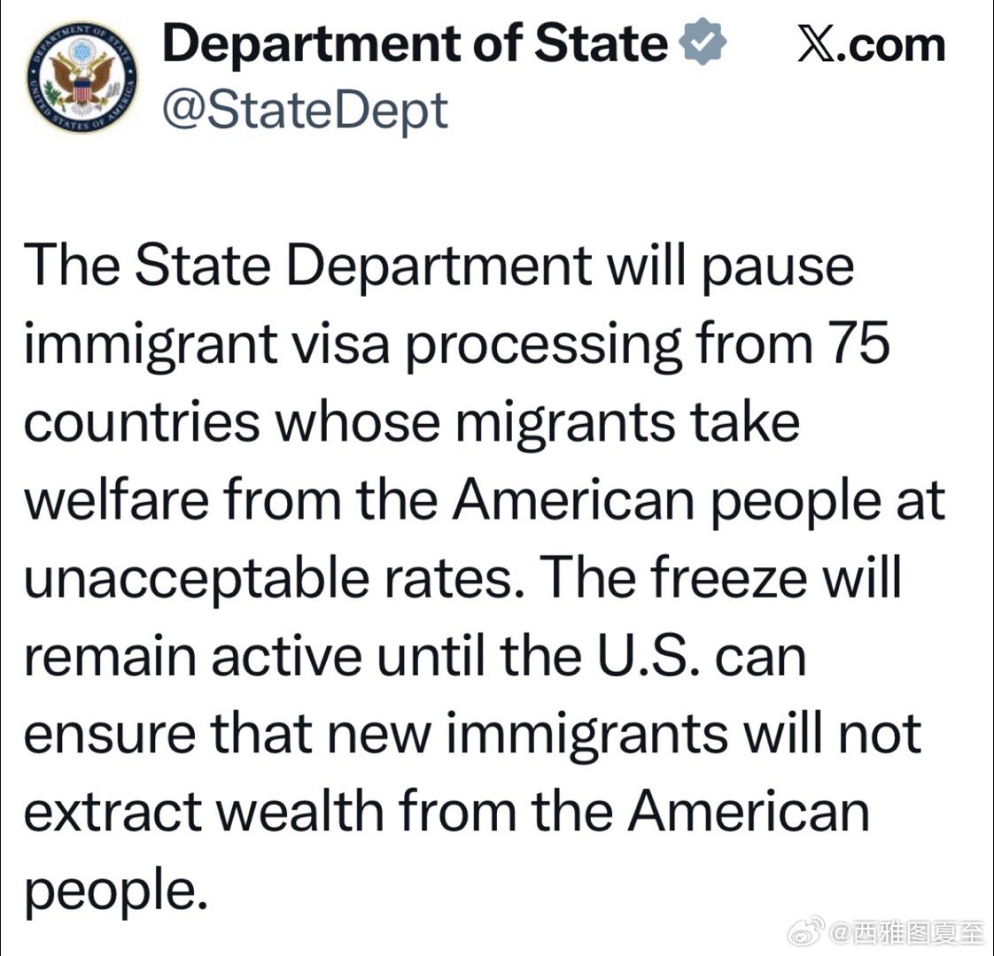美国国务院宣布：暂停办理来自七十五个国家（图二、图三）的移民类签证申请（1月21