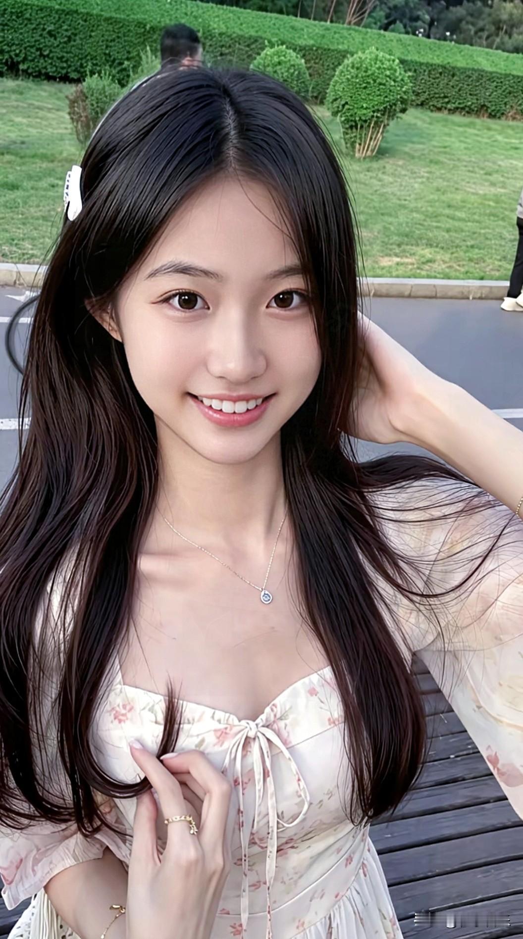 碎花裙搭配可爱发夹，少女眉眼弯弯，清甜笑容超戳人！分享你的随手拍分享一张最近随