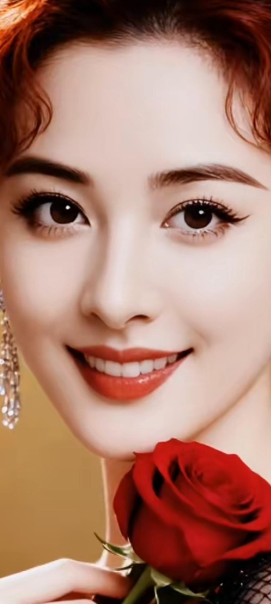 红玫瑰与甜美笑容，绽放你的魅力！🌹😊