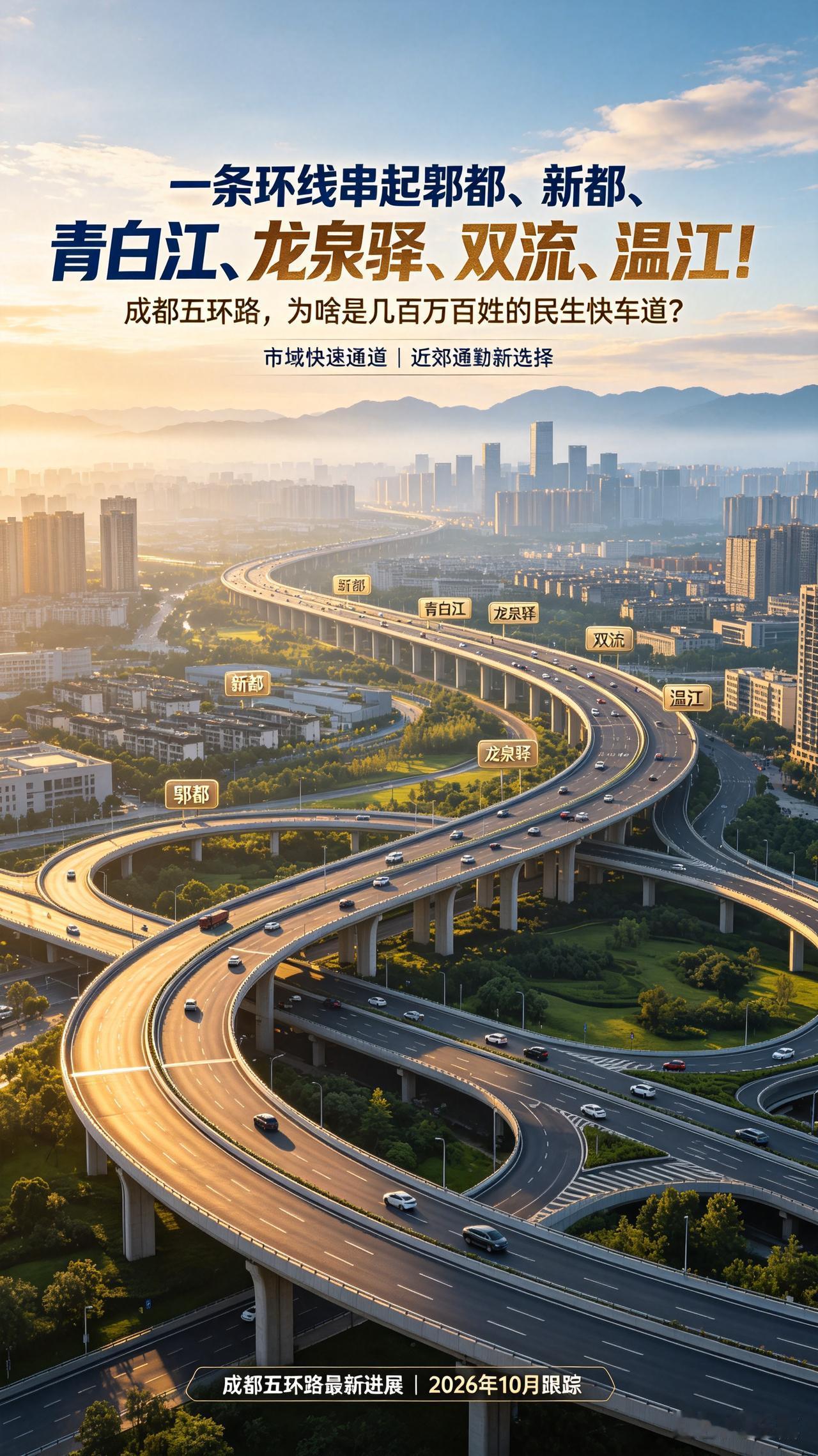 一条环线串起郫都、新都、青白江、龙泉驿、双流温江！成都五环路，为啥是近郊几百万百