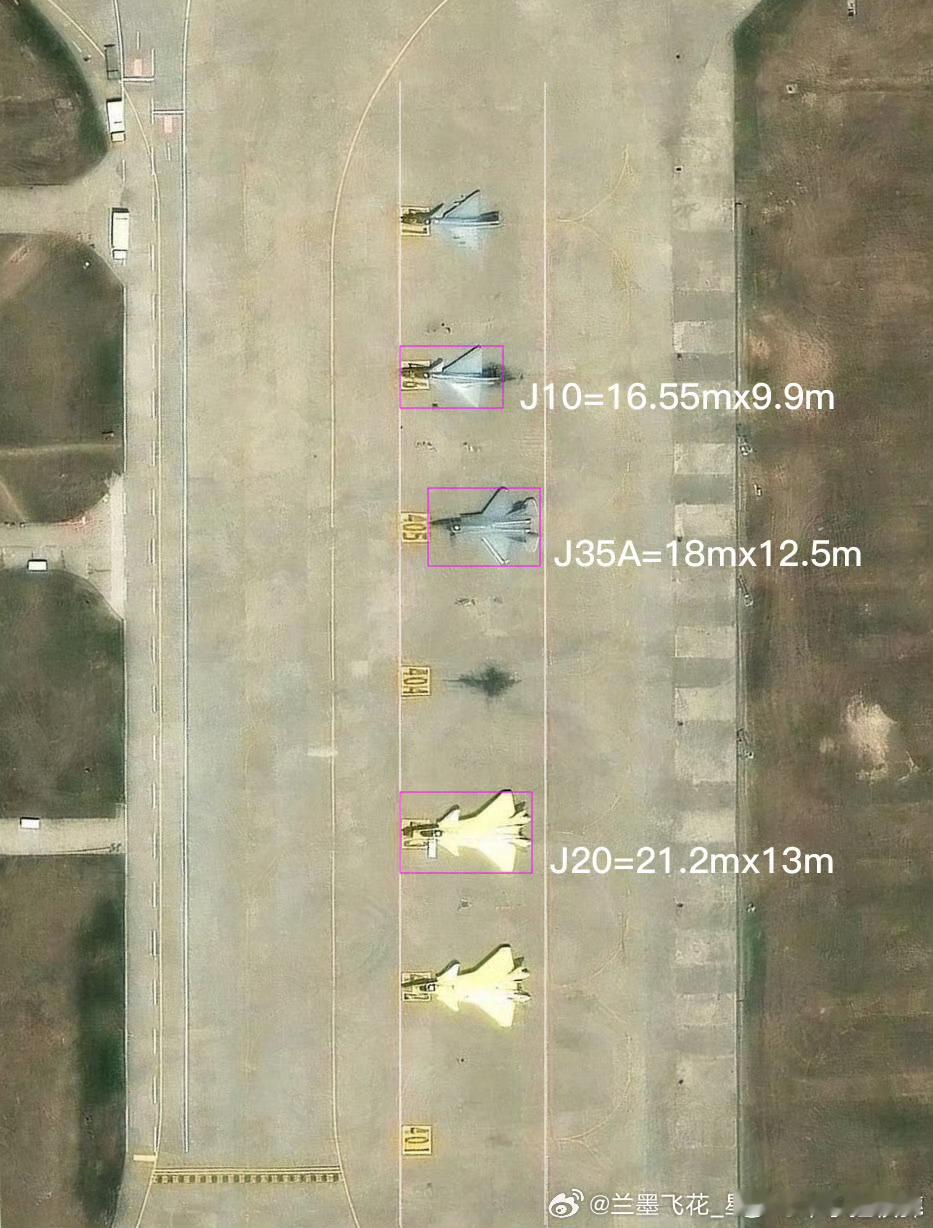 歼-20，歼-35，歼-10罕见同框停放，尺寸差别一目了然！外网发布的东大某机场