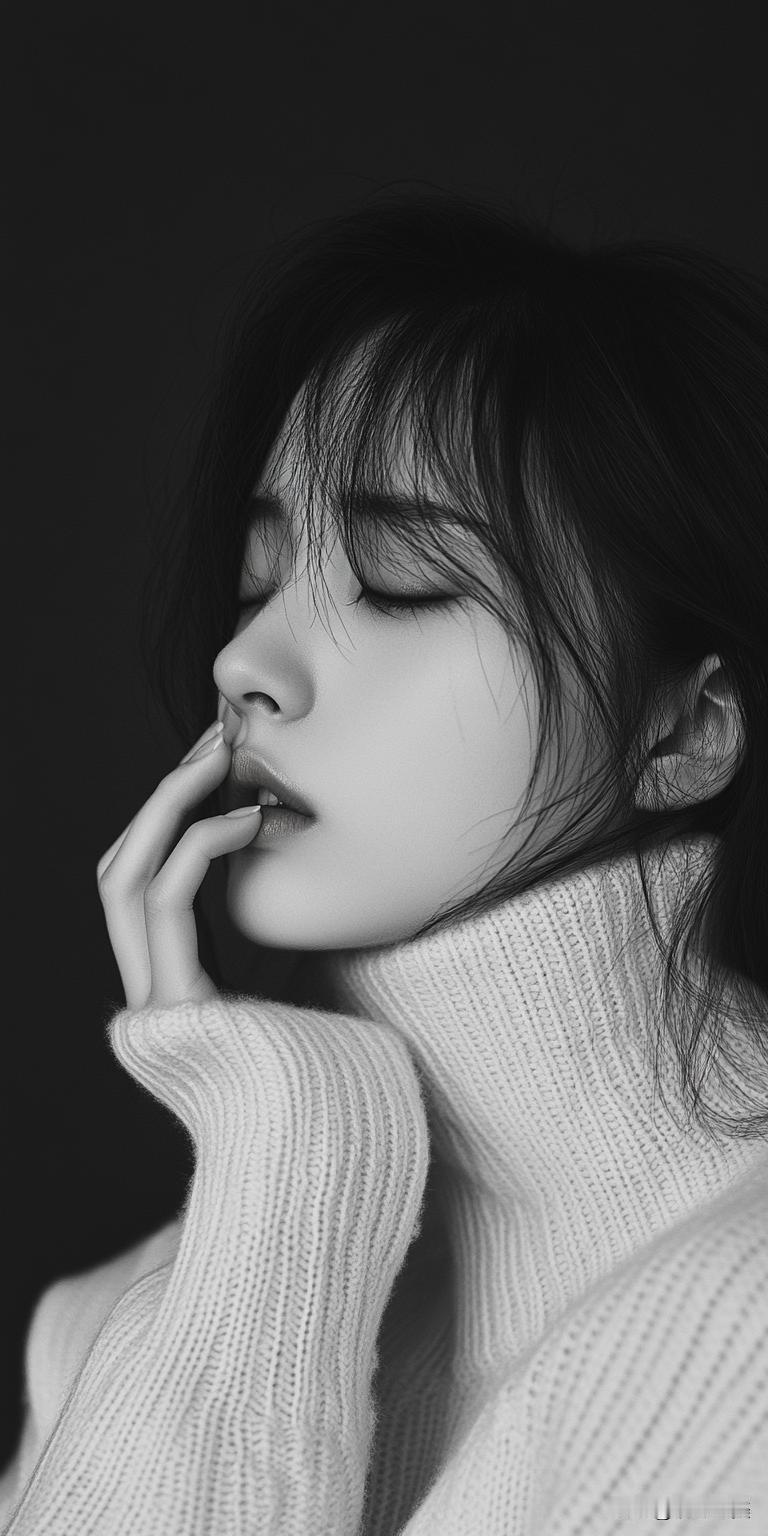 黑白质感写真太绝了！高领毛衣+简约背景，慵懒又高级，每一张都像电影截图，这种清冷