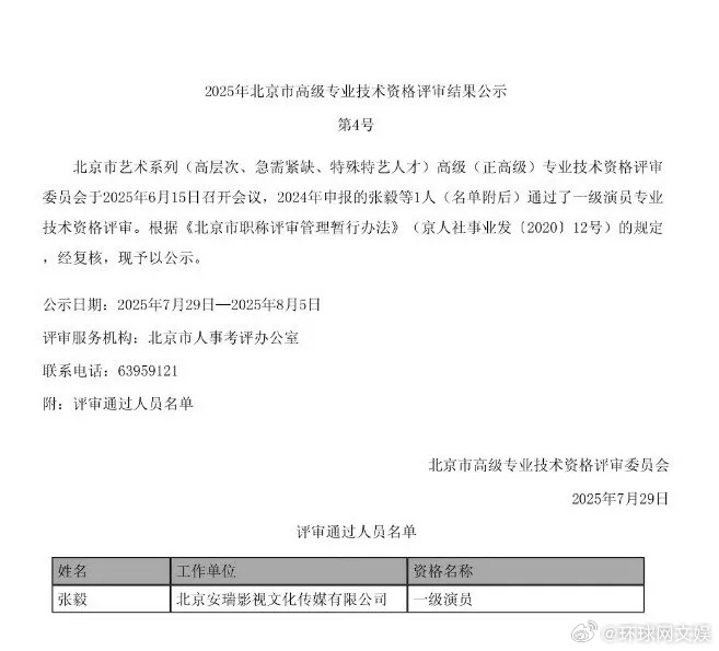 【#张译获评一级演员职称#】近日，北京市高级专业技术资格评审委员会发布公示，（