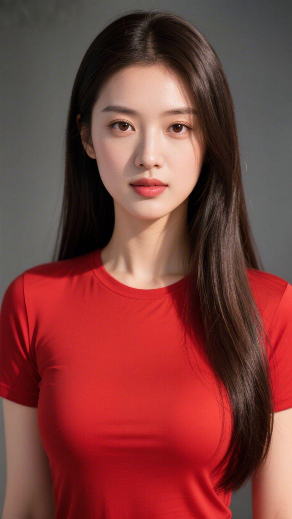 红衫裹满柔光轻浅灰背景里的这抹红，似浸了软光的绒，妥帖裹着日常的柔。