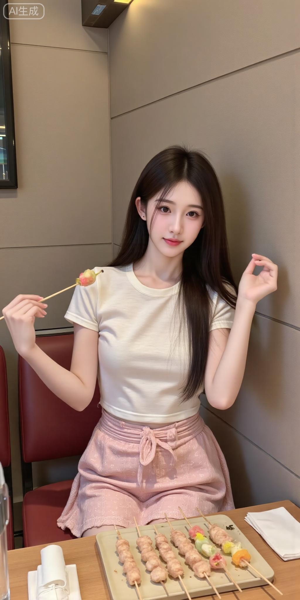 白T粉裙配糖葫芦，甜妹的下午茶氛围感拉满粉系少女感穿搭咖啡柔白裙少女