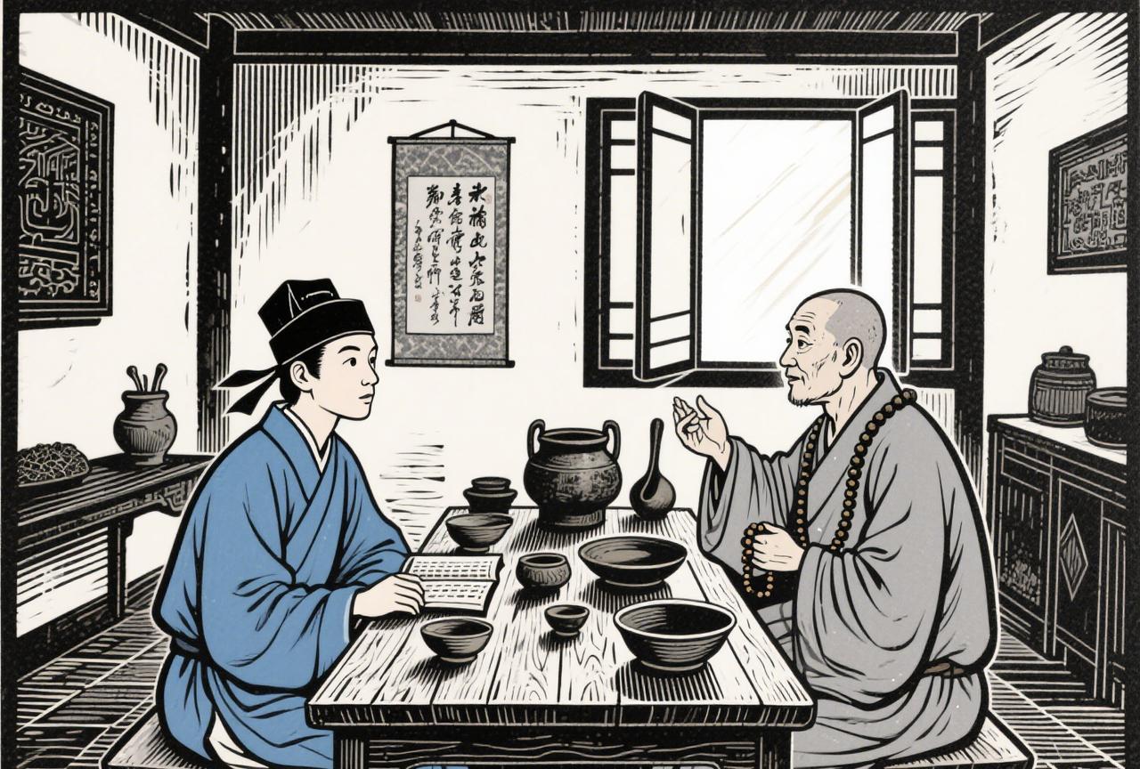书生：大师，什么是禅？禅师：锅碗瓢盆！书生：来客人怎么办？禅师：给他们讲道