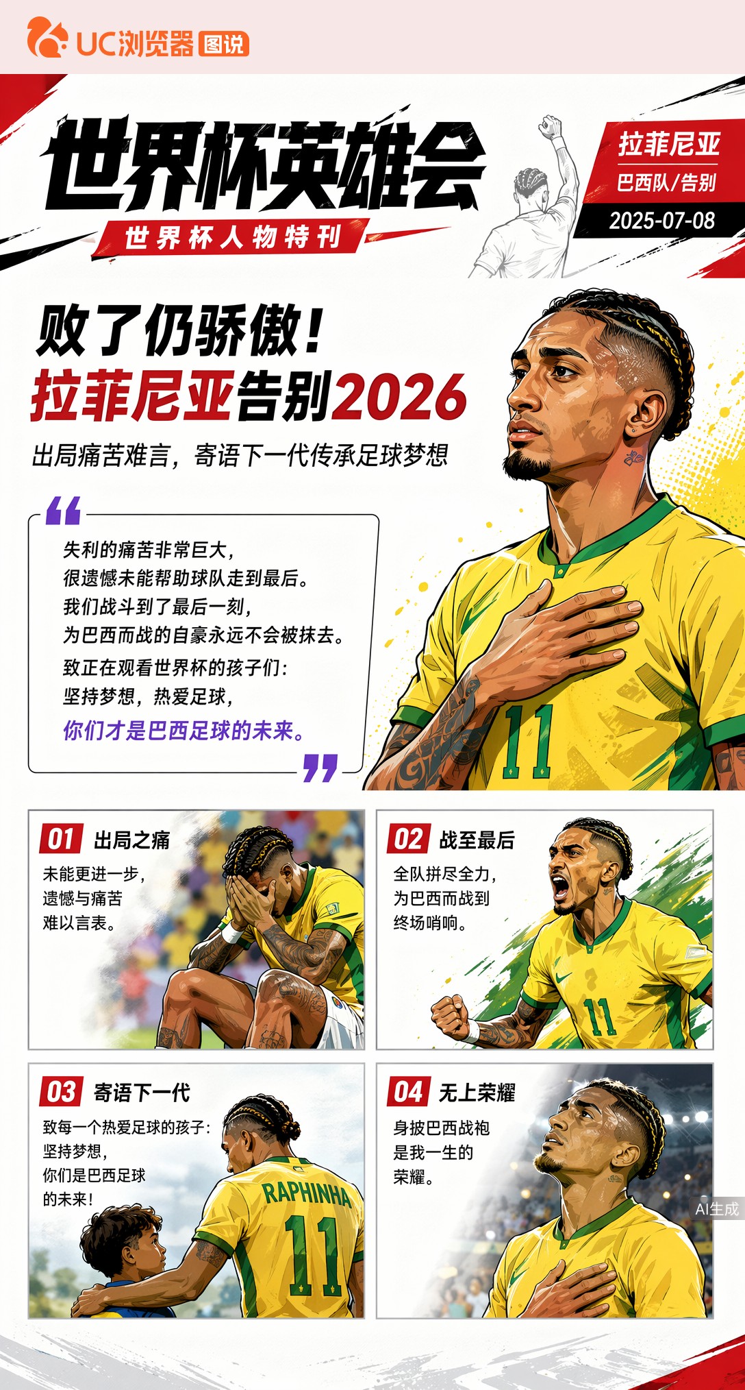 败了仍骄傲！拉菲尼亚告别2026：你们才是巴西足球的未来