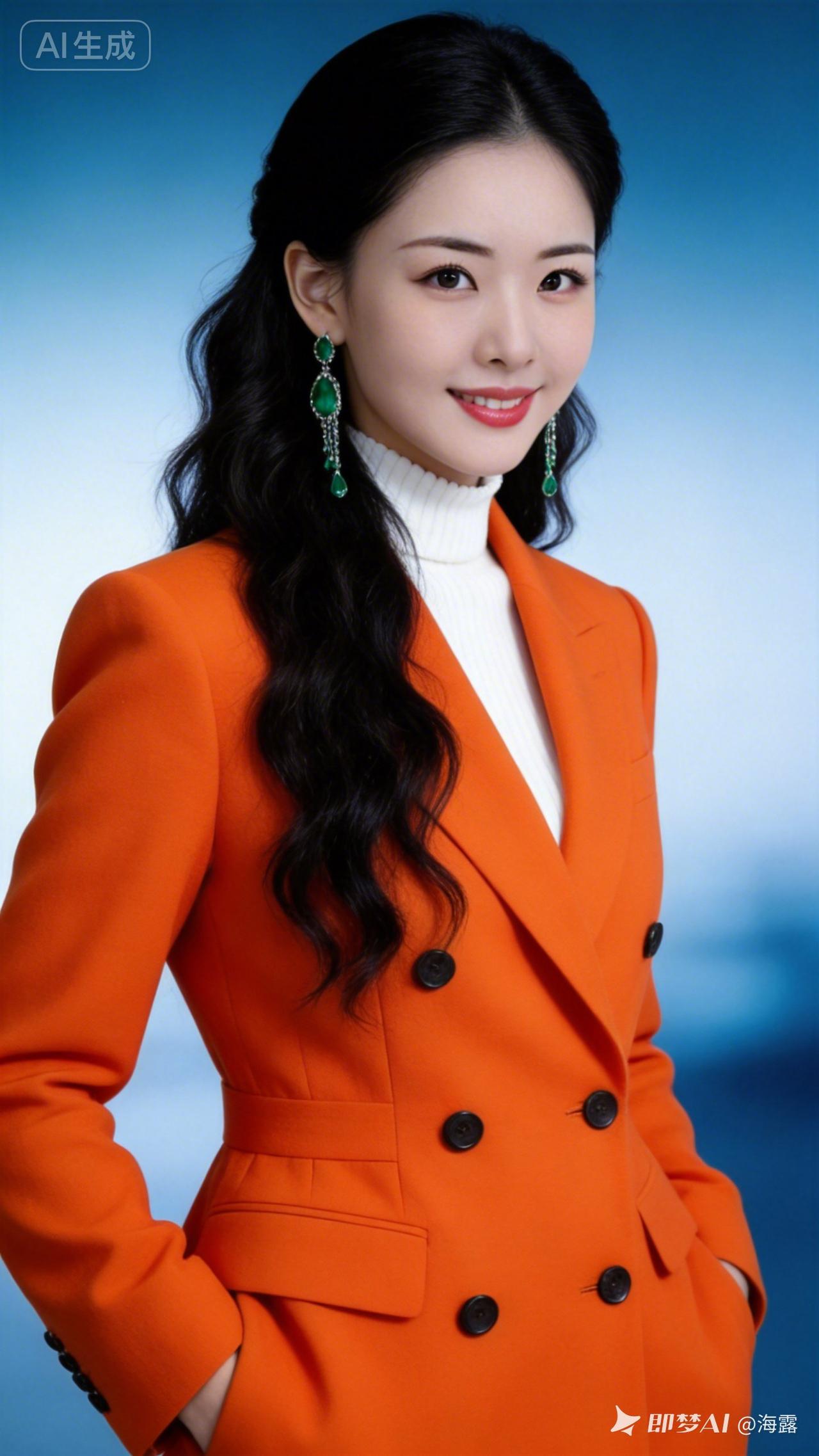 优雅职场风，橙色双排扣外套搭配白色高领衫，尽显时尚与自信！💄👠👗