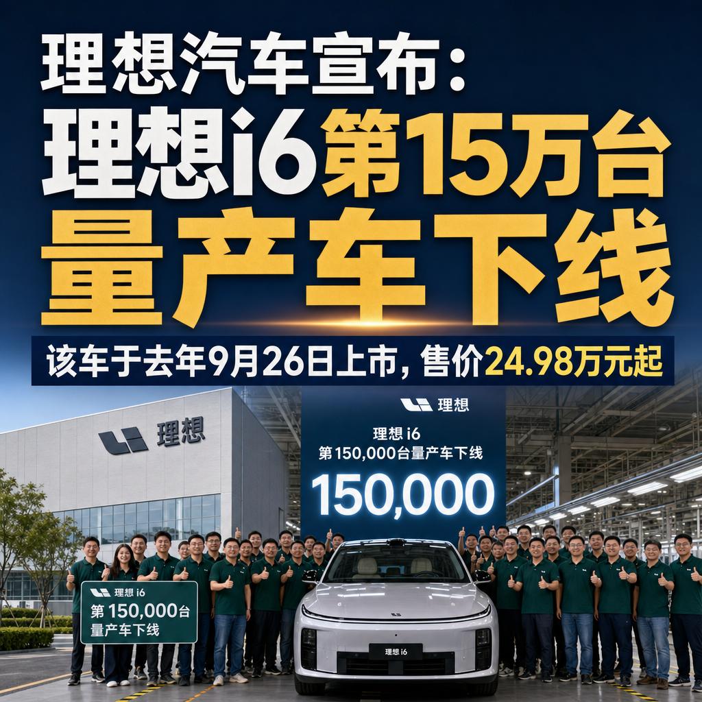 理想i6第15万台量产车下线了。去年9月26日上市，24.98万元起，只有一个