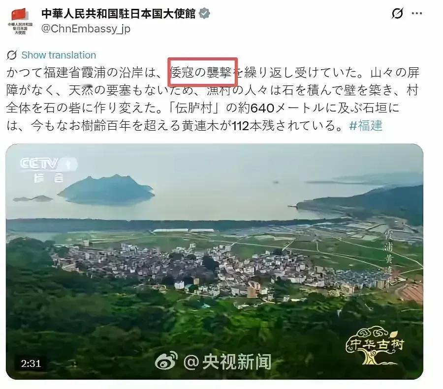 中国驻日大使馆发文用“倭寇”二字，字字千钧！这一称谓，既饱含历史记忆，又精准戳中