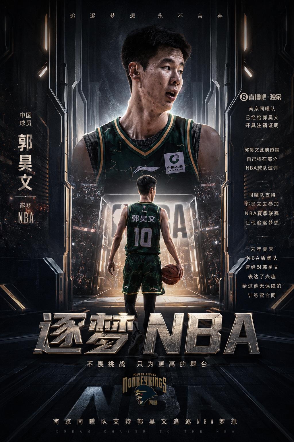郭昊文将参加多支NBA球队试训，继续追逐NBA梦想今日相关消息报道，南京同曦队