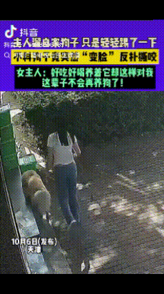 “养不熟！”天津，女子遛自家的狗子，准备回去时，只是轻轻的踢了狗一下，没想到狗子