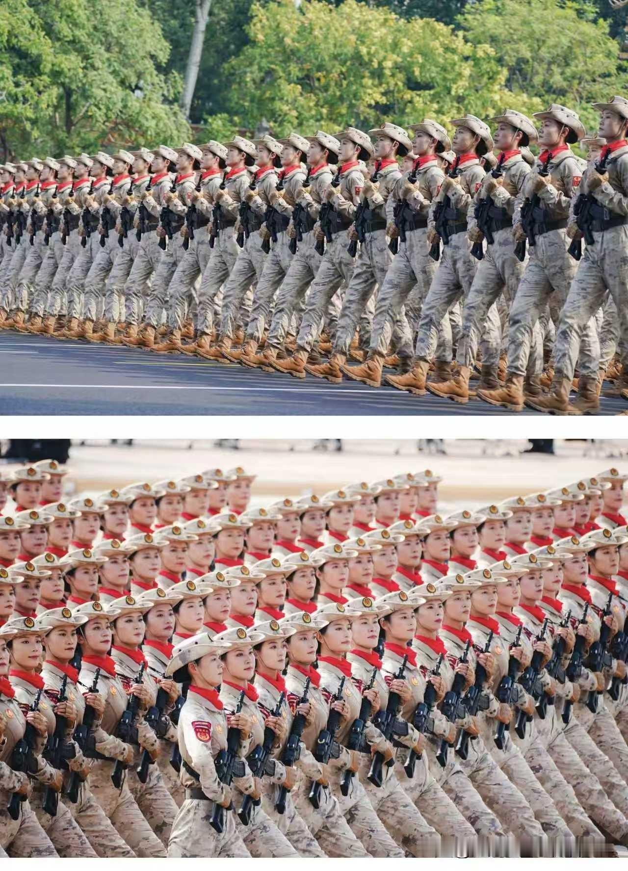 本次阅兵，民兵真的很飒，最终呈现出来的视觉效果也很棒！21式蛙服、臂章、嵌帽徽的