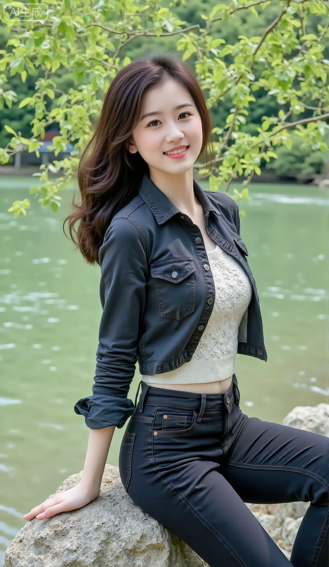 在湖边享受美好时光，笑容灿烂，心情愉悦！