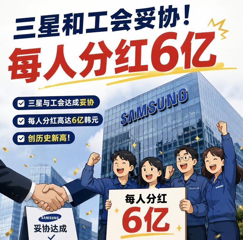 三星与工会妥协，每人分6亿！按着三星与工会达成的协议来看，很明显三星的员工获