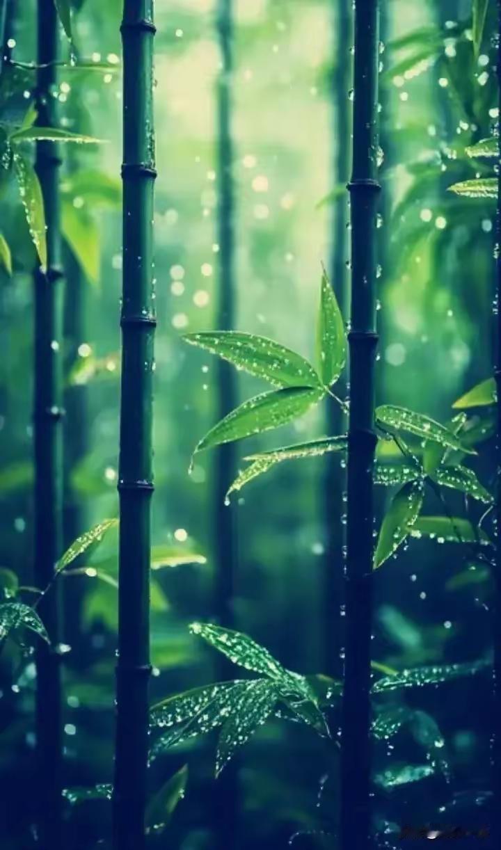 天净沙·雨篁无尘细雨翠竹烟霞，珠凝翠叶笼纱。幽径风吟篁下，尘嚣都罢，清