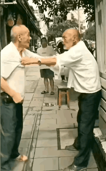 两个老人都这个年纪了，看样子八十岁都有吧？还有这么好的力气打架，这把年纪的人还打