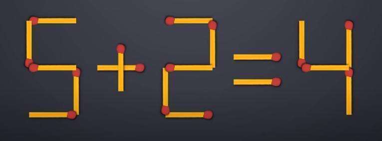 火柴谜题新关卡！瞧，“5+2=4”这等式显然不成立～现在该你出马，只移