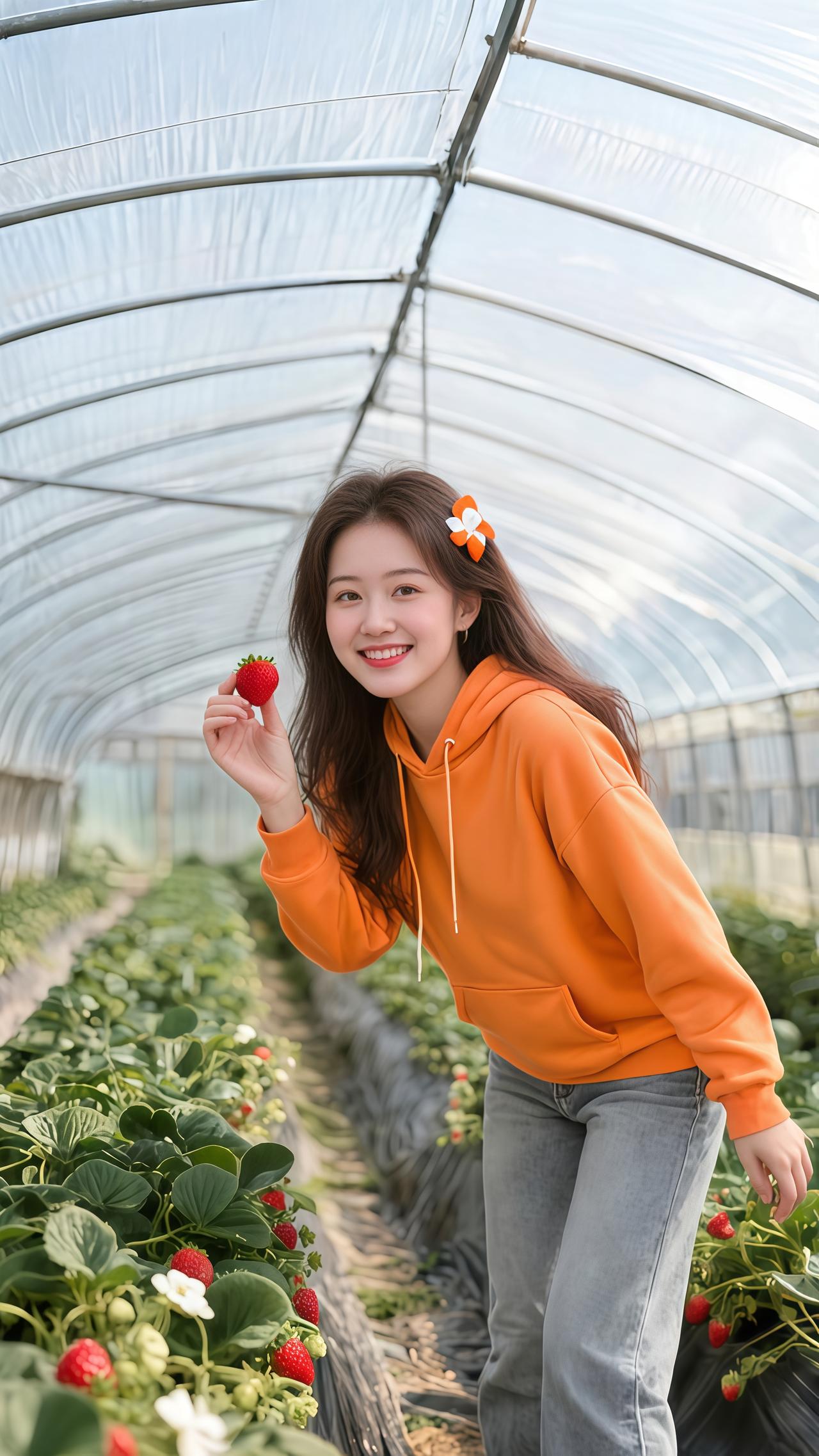 新鲜采摘乡村田园生活甜美女孩