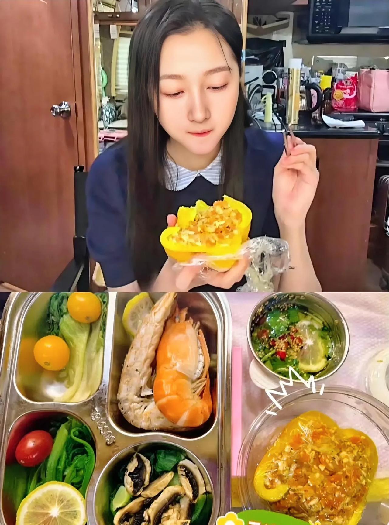 关晓彤晒妈妈做的午餐，一眼看去荤素搭配，看来妈妈做的菜注重健康和营养。看来明星也