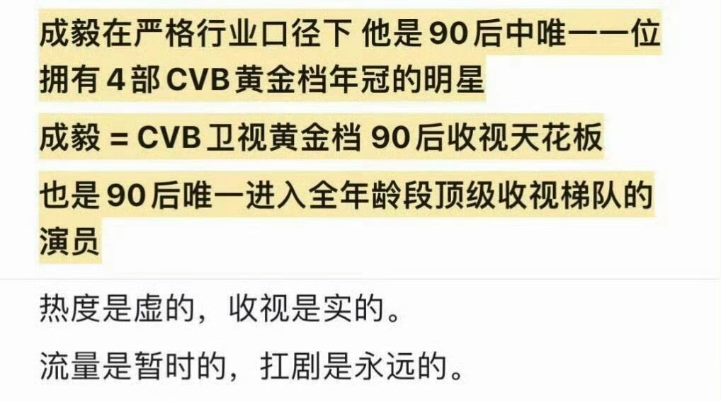 成毅剧集真实热度不受榜单影响不吹不黑，成毅坐拥7个cvb年冠；2025年《赴山海