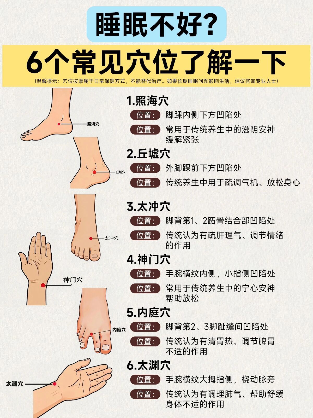 睡眠不好？6个常见穴位，睡前可以了解一下​​​