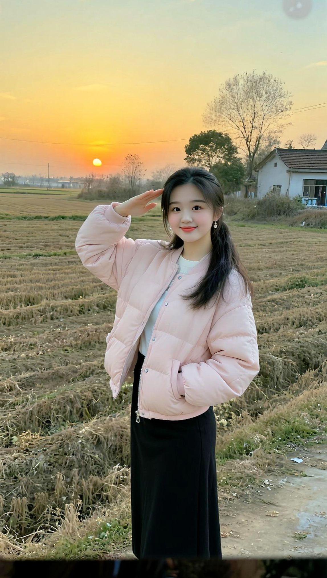 田园随拍夕阳太阳农园小姐姐