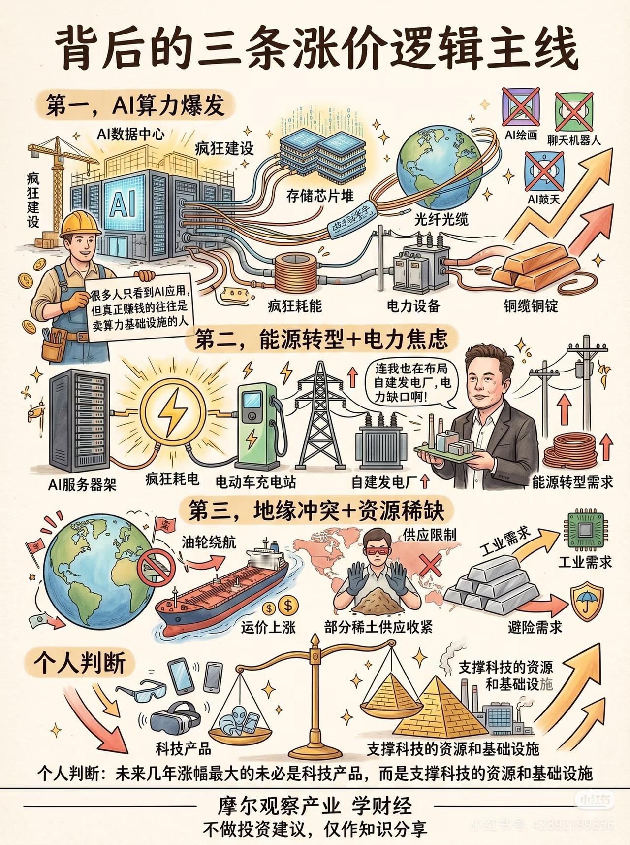 别只盯着AI应用！未来几年，真正涨疯的是这三条主线📈很多人追AI，只盯着