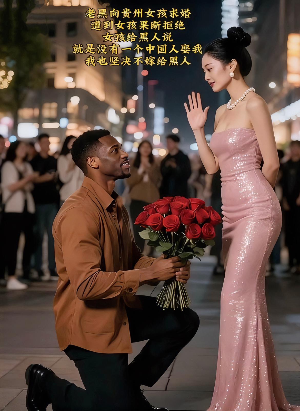 “你别跪了，没用的！”这话一出口，围观的人都炸了锅。非洲小伙单膝跪地，手捧玫