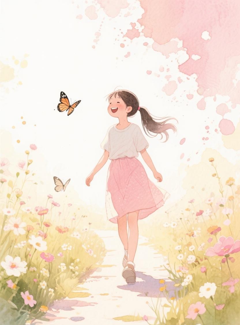 #AI随心绘#在繁花小径，被蝴蝶簇拥，心似风般轻盈，随快乐起舞，寻那纯真的美好