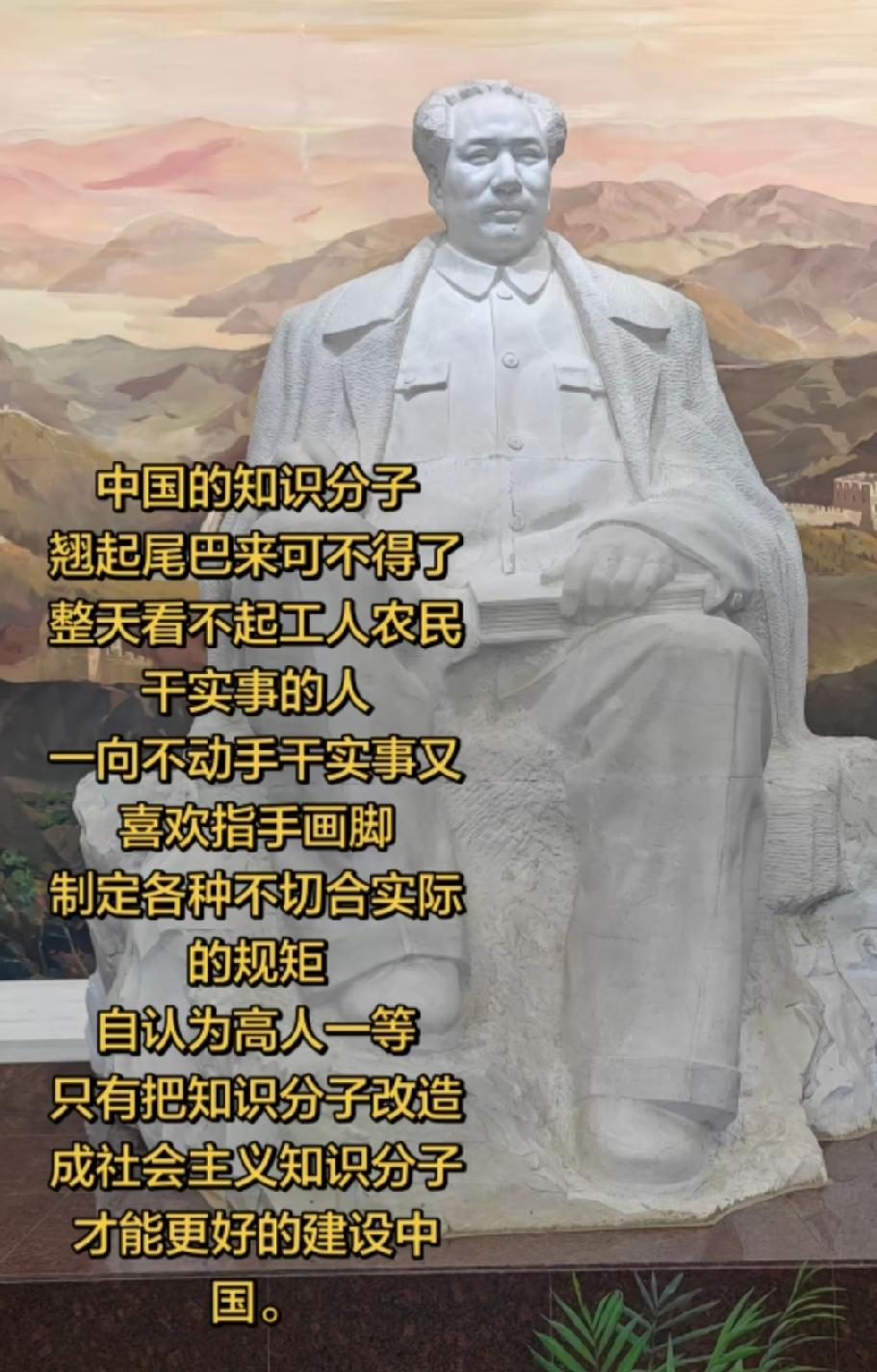 毛主席说中国的知识分子翘起尾巴来可不得了，看不起工农这些干实事的人，喜欢指手画脚
