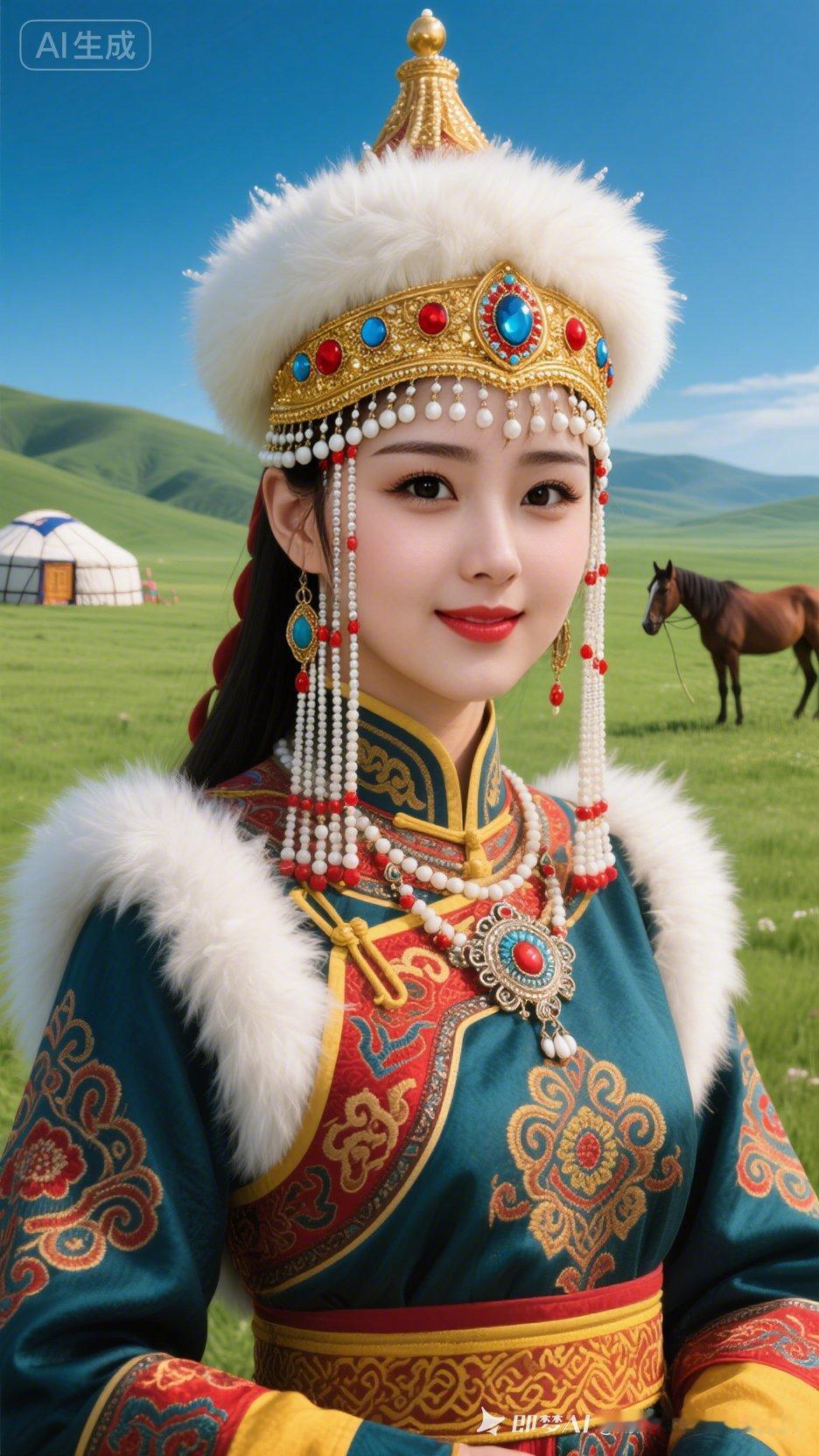 草原上的美丽公主，传统服饰惊艳亮相！