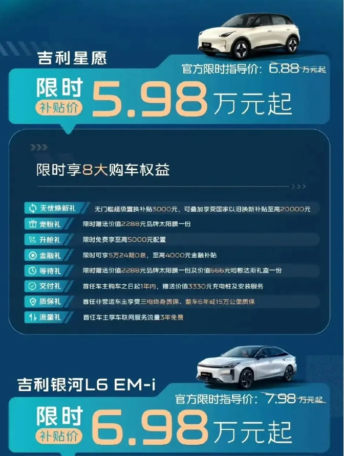 吉利这是和比亚迪杠上了，比亚迪刚宣布降价不久，吉利也立刻开启了大降价。降价最狠