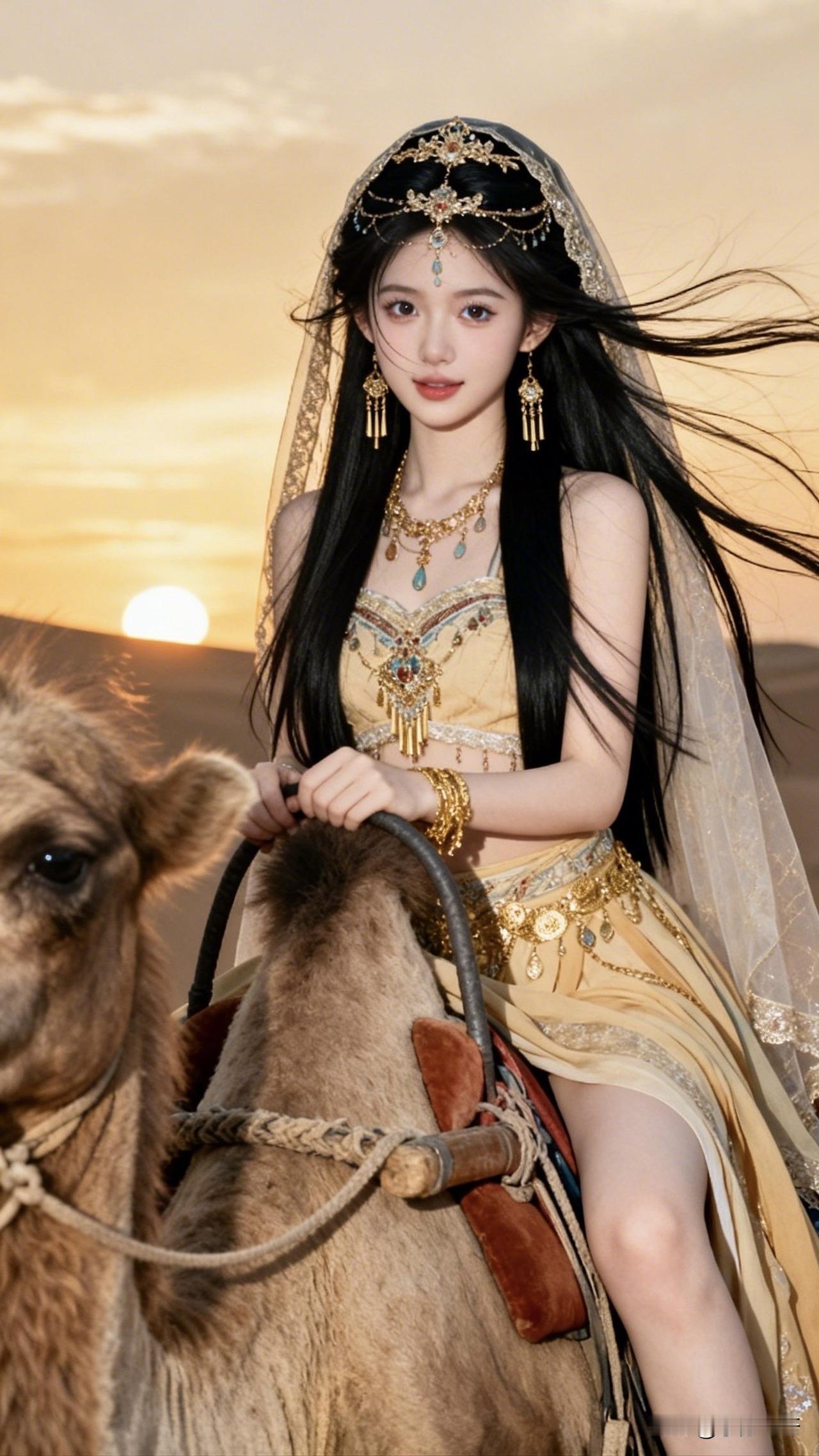 ：“黄裙潋滟余光荡，异域娇颜胜月芒；五官精琢似神匠，腰细身柔韵悠长；神女降临惊世