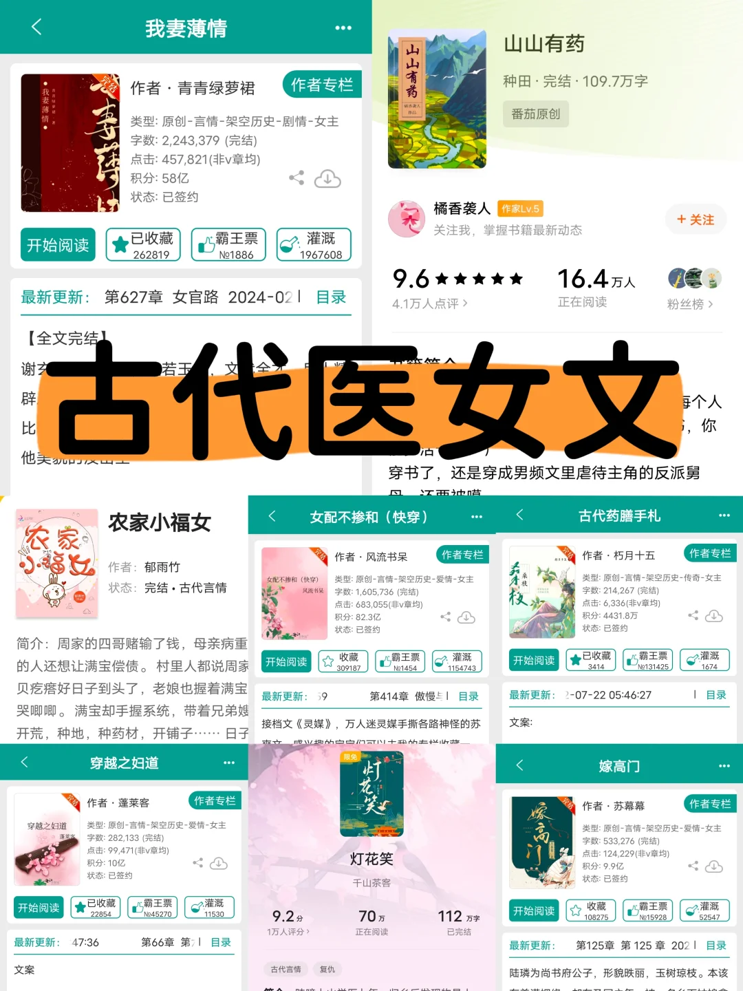 古言医女图鉴，喜欢看医女设定的古言小说