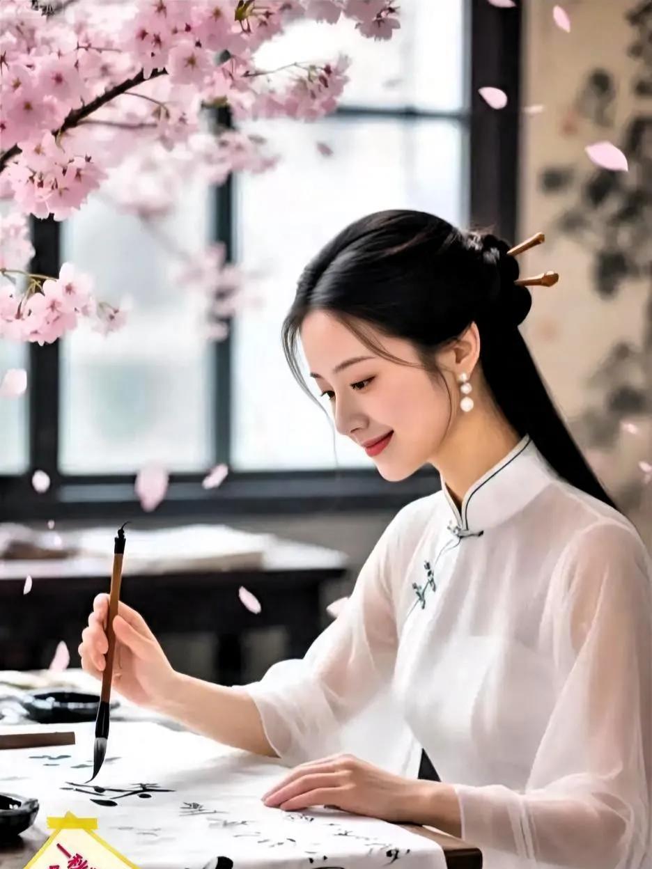 樱花烂漫探闺房，玉瓣纷飞染墨香。翠袖佳人描雅句，………………[啤酒][万柿