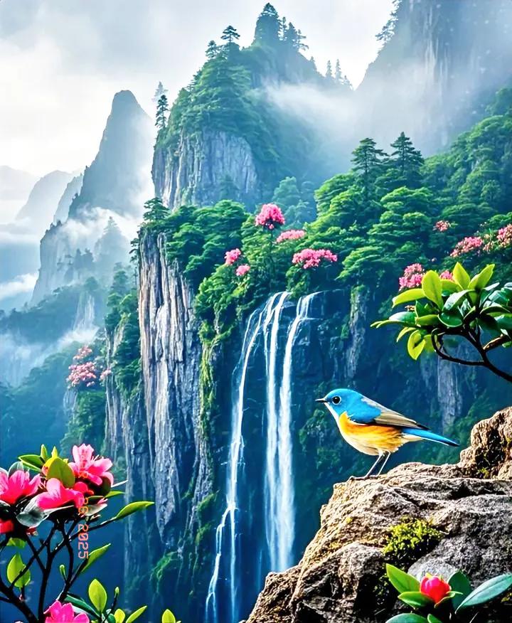 踏入山林秘境，沿潺潺溪流漫步，直至水穷处，方见怪石林立、草木蓊郁。择一方平整岩面