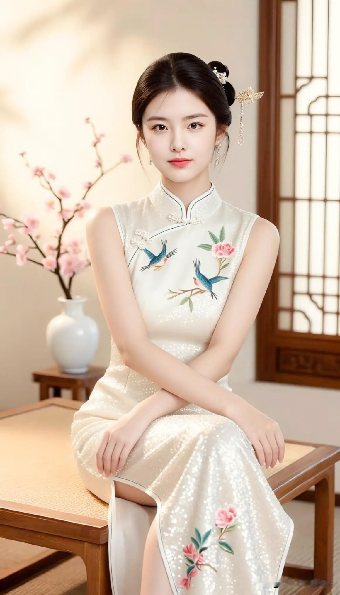 穿旗袍的张京美不美