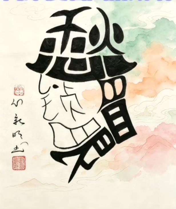 猜字游戏图中画面真精彩，一个帅哥在展示，画面隐藏四个字。你能看出来啥字吗？