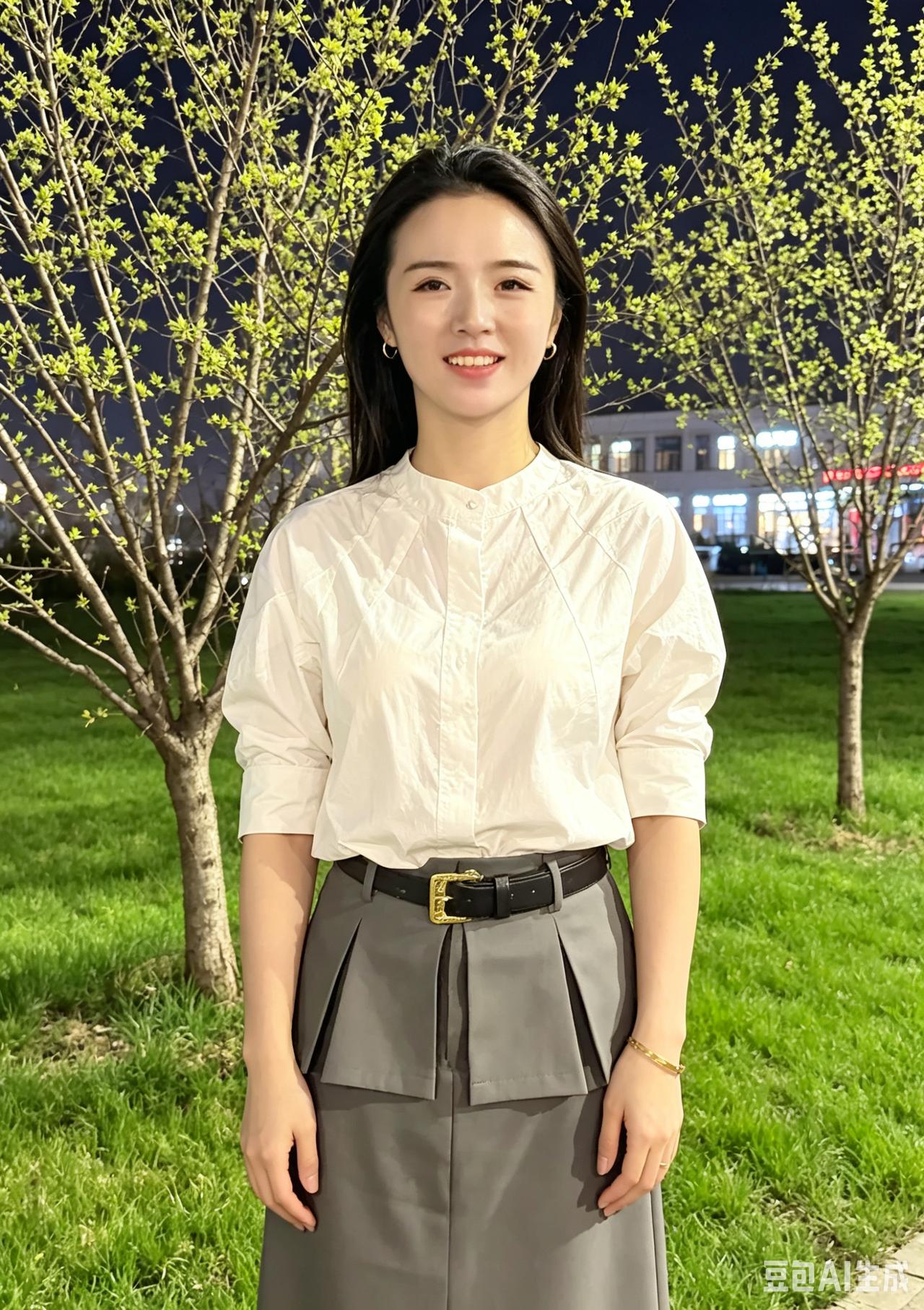 嫩柳垂丝软，繁花缀枝轻。佳人立晴野，一笑动春明。